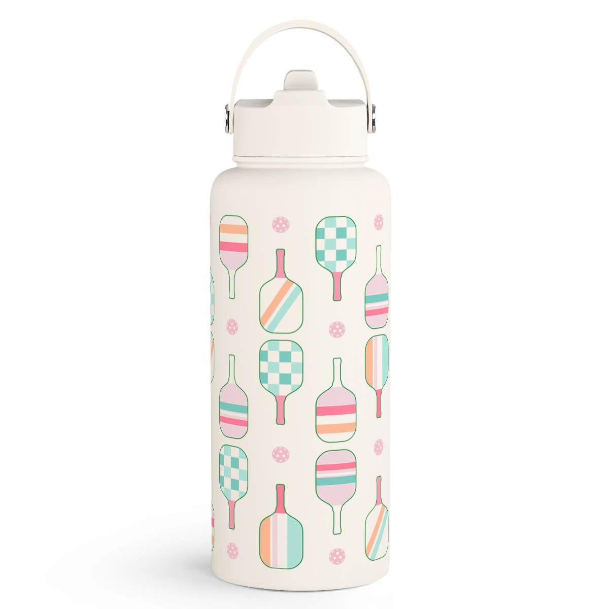 White Pickleball SipChic | Straw Lid Water Bottle 32oz