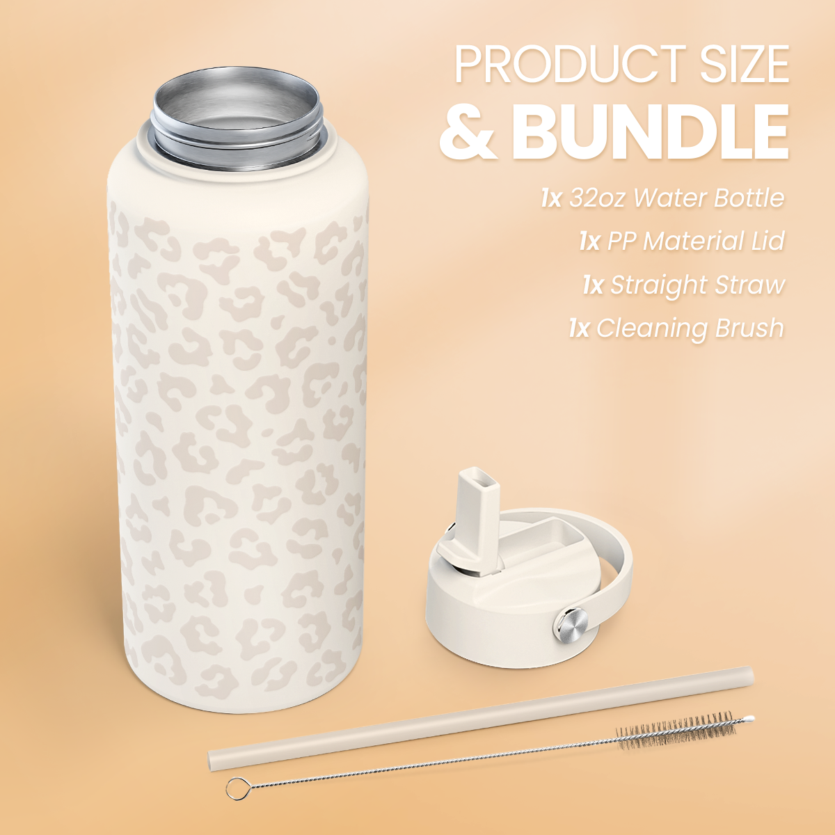 White Leopard SipChic | Straw Lid Water Bottle 32oz