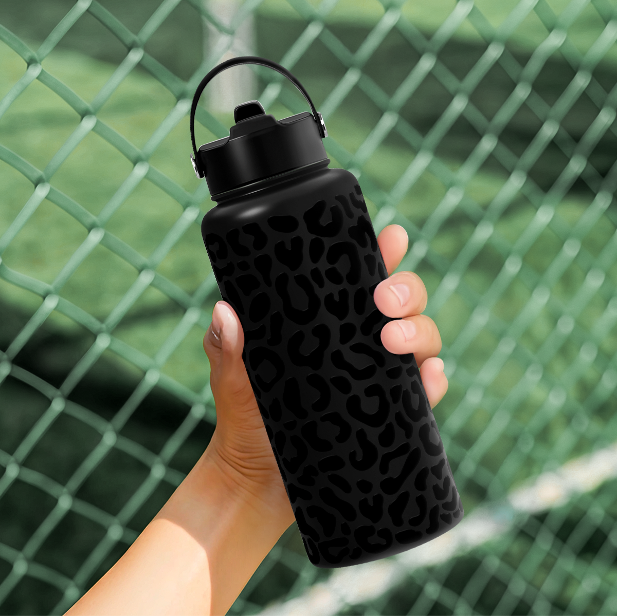 Black Leopard SipChic | Straw Lid Water Bottle 32oz