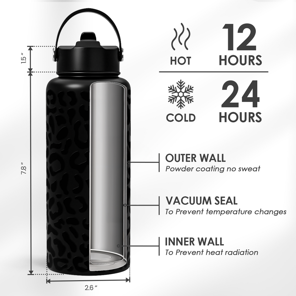 Black Leopard SipChic | Straw Lid Water Bottle 32oz