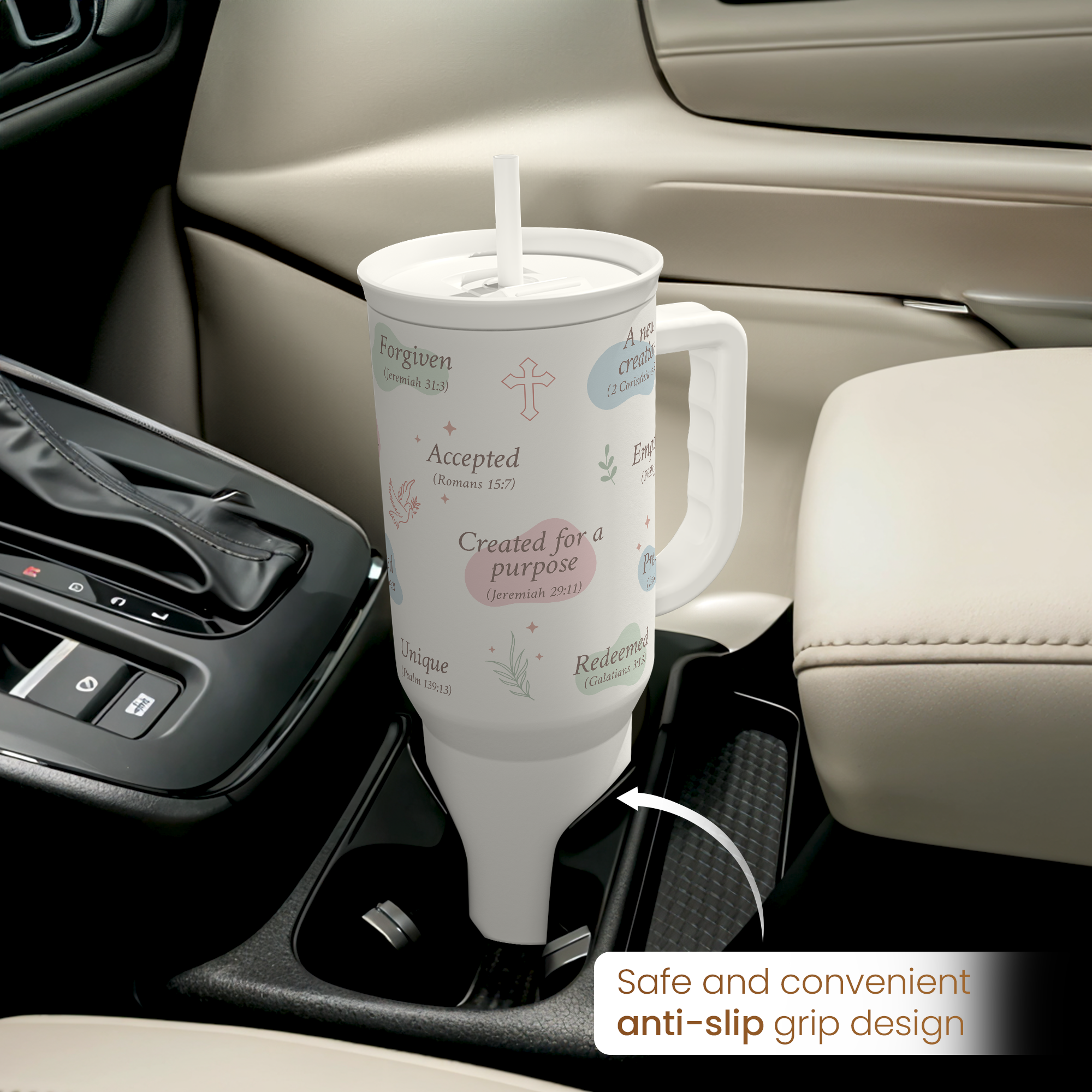 White Christian Slidemate | Slider Tumbler with Handle 40oz