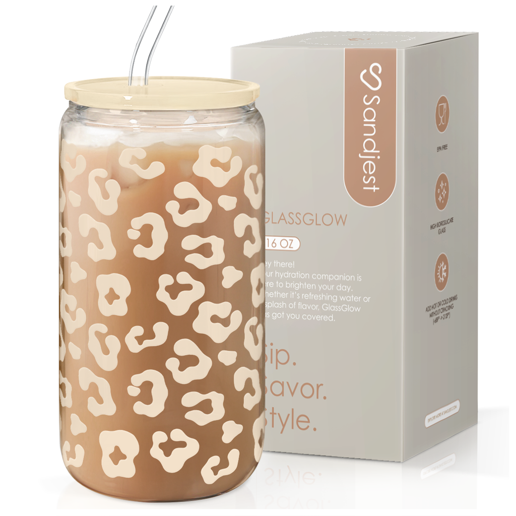 Leopard GlassGlow | Glass Tumbler with Acrylic Lid 16oz