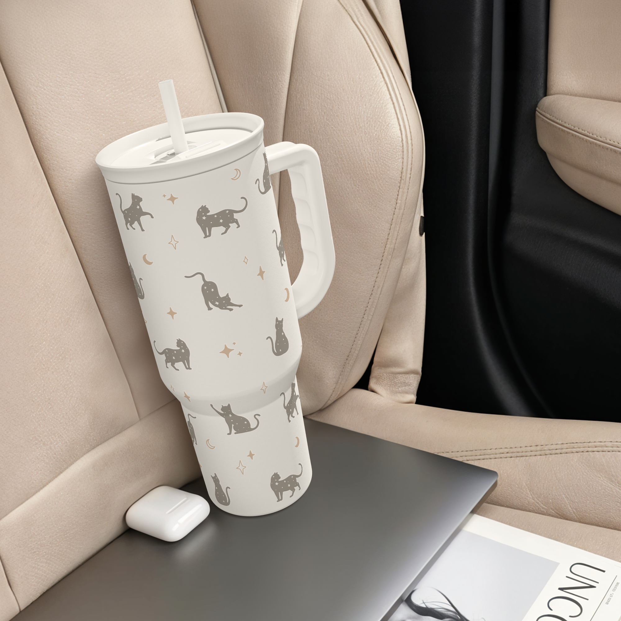 White Cat Slidemate | Slider Tumbler with Handle 40oz
