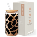 Black Cow Skin GlassGlow | Glass Tumbler with Bamboo Lid 16oz