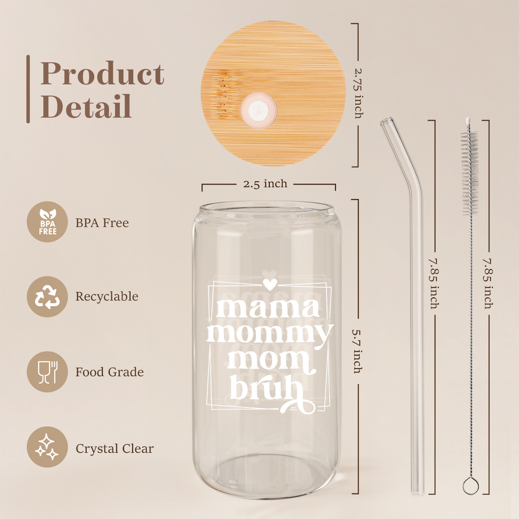 Mom Mama GlassGlow | Glass Tumbler with Bamboo Lid 16oz
