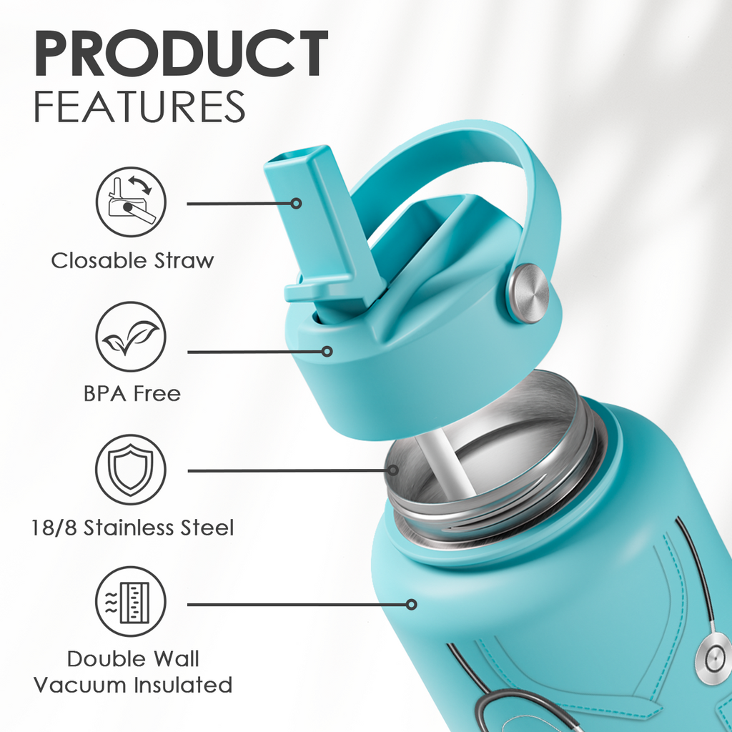 Mint Nurse SipChic | Straw Lid Water Bottle 32oz