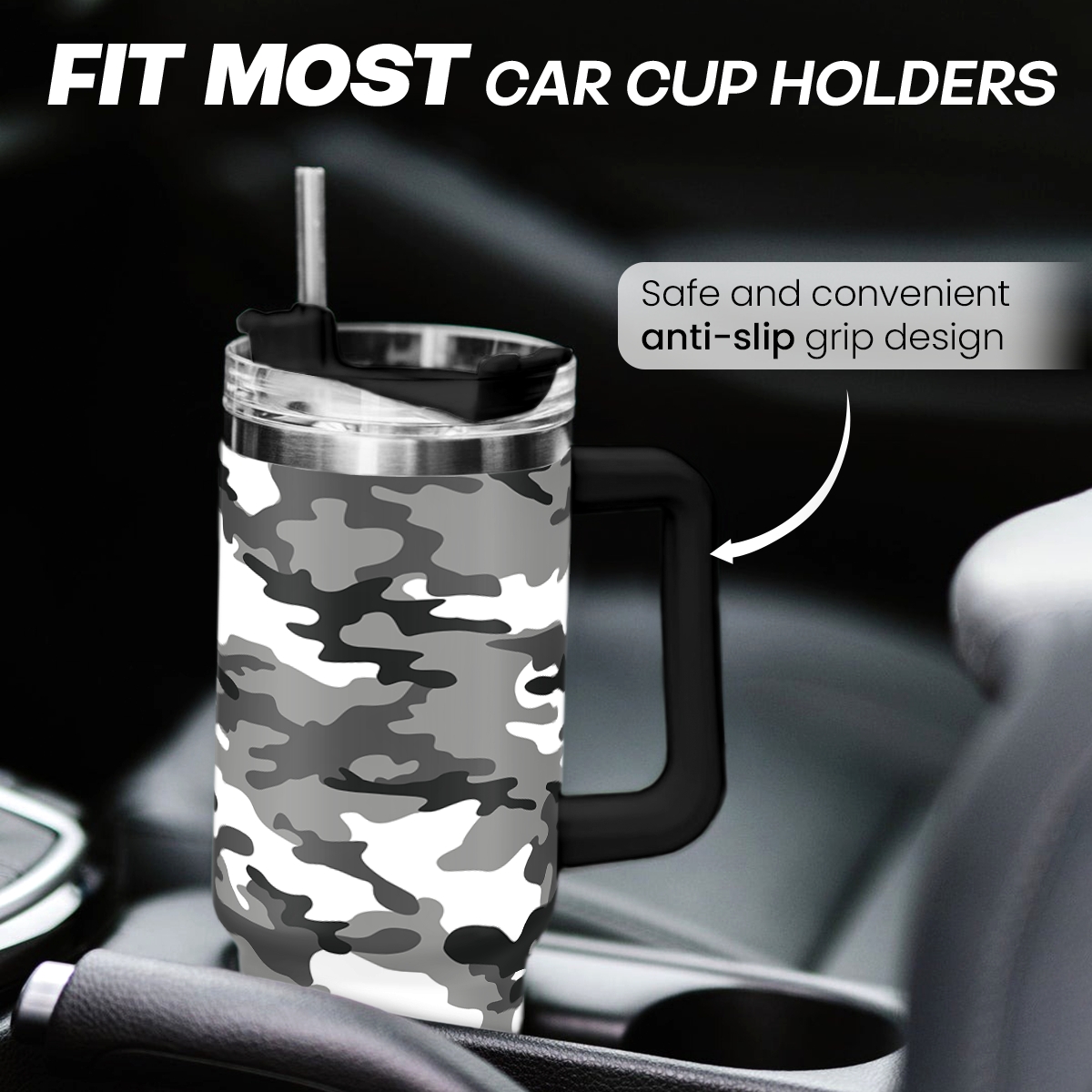 Camo Camouflage Quencher Tumbler with Handle 40oz