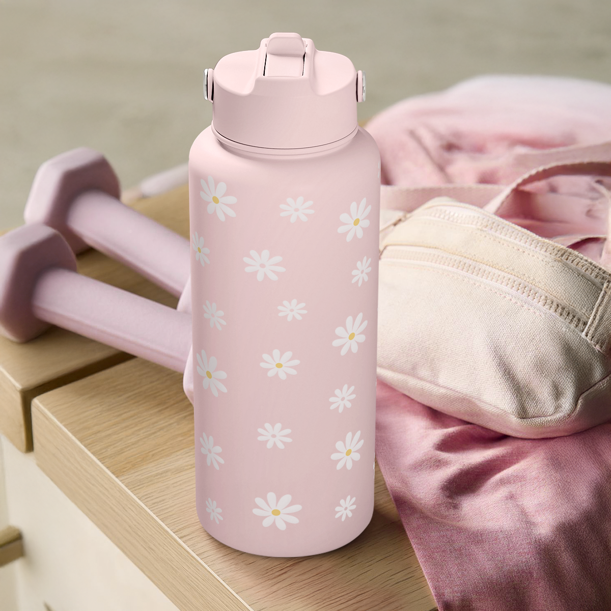 Pink Daisy SipChic | Straw Lid Water Bottle 32oz