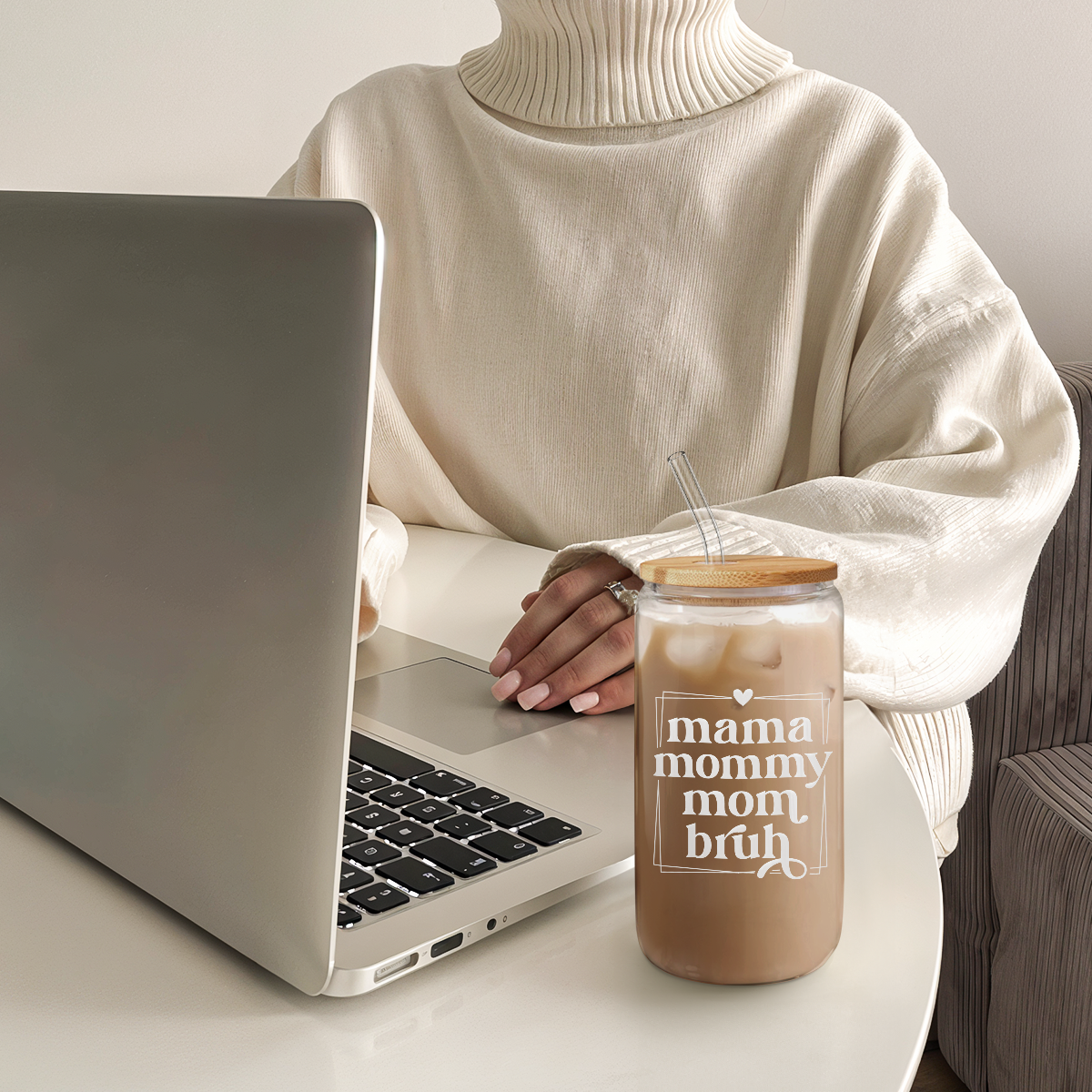 Mom Mama GlassGlow | Glass Tumbler with Bamboo Lid 16oz