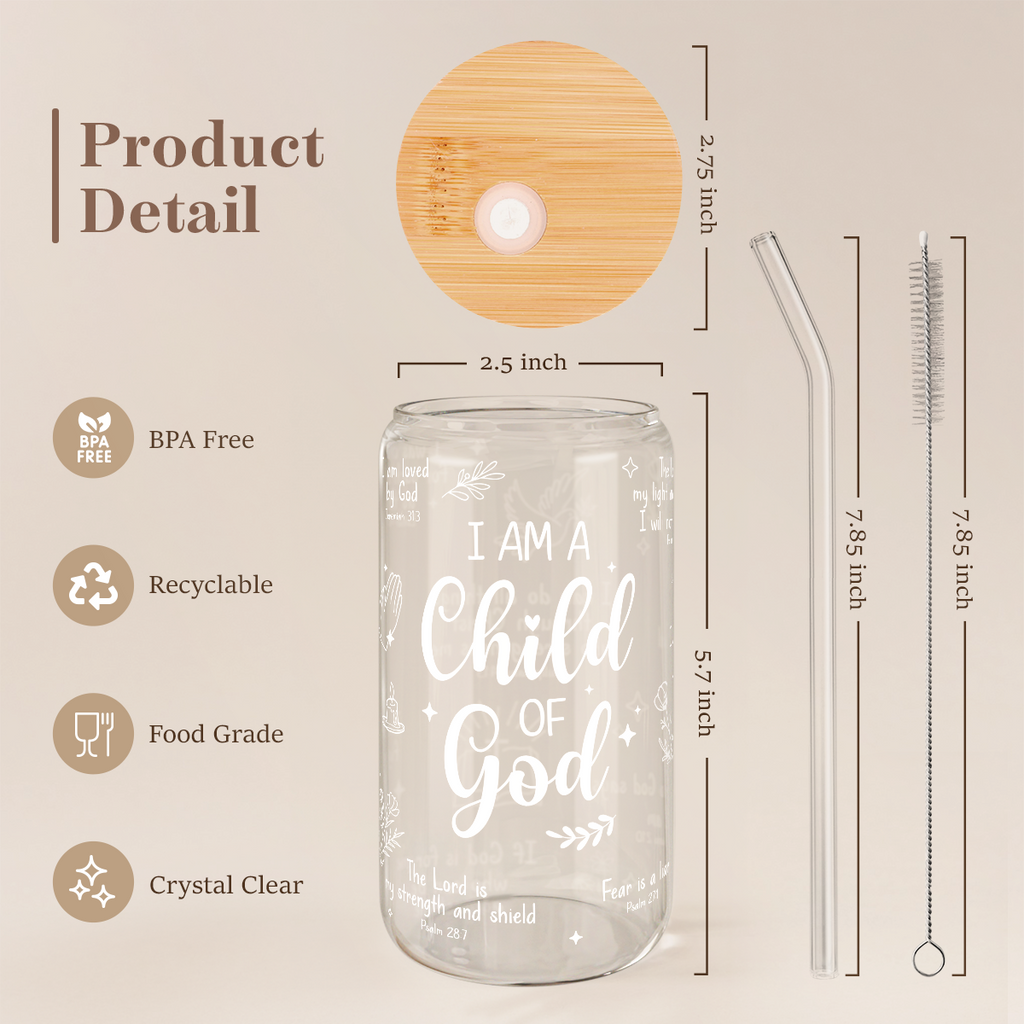 Christian GlassGlow | Glass Tumbler with Bamboo Lid 16oz