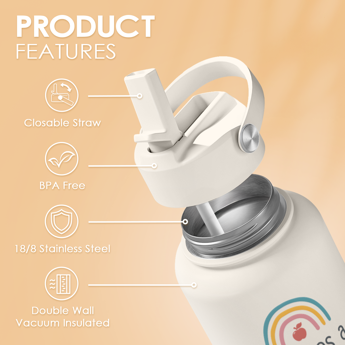 White Teacher SipChic | Straw Lid Water Bottle 32oz