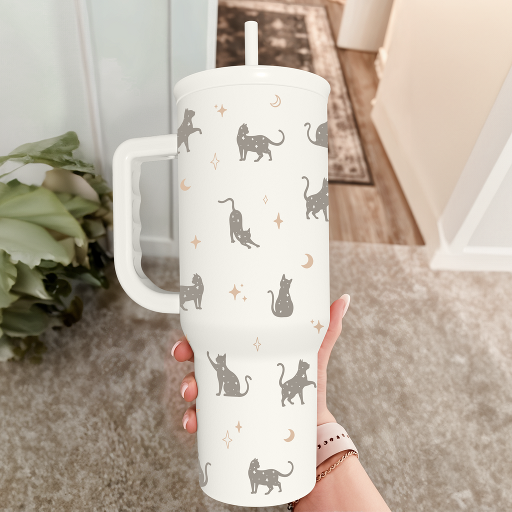 White Cat Slidemate | Slider Tumbler with Handle 40oz