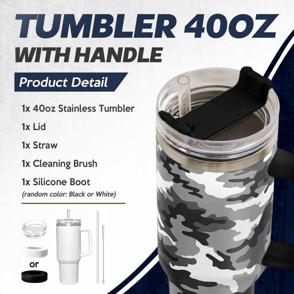 Camo Camouflage Quencher Tumbler with Handle 40oz