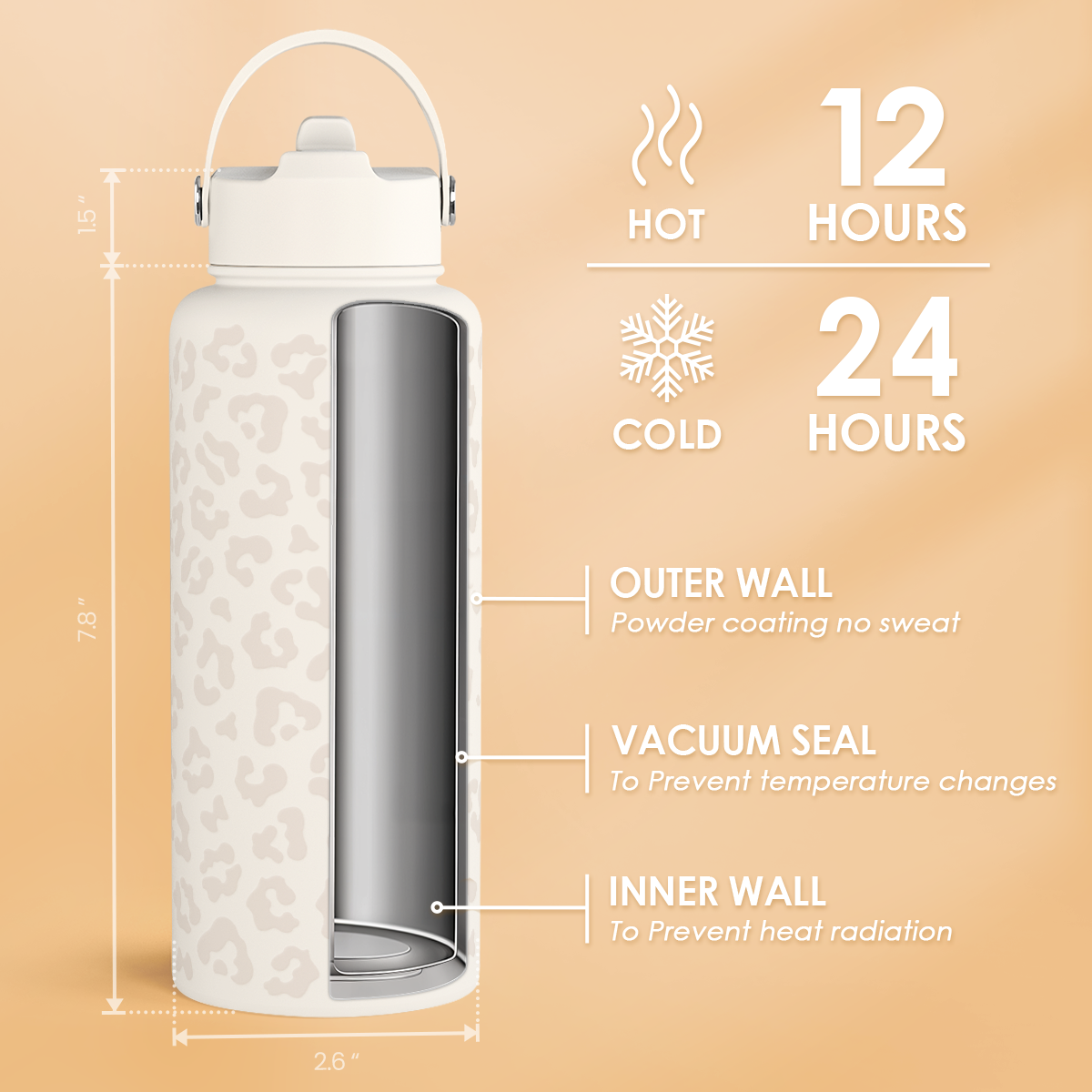 White Leopard SipChic | Straw Lid Water Bottle 32oz