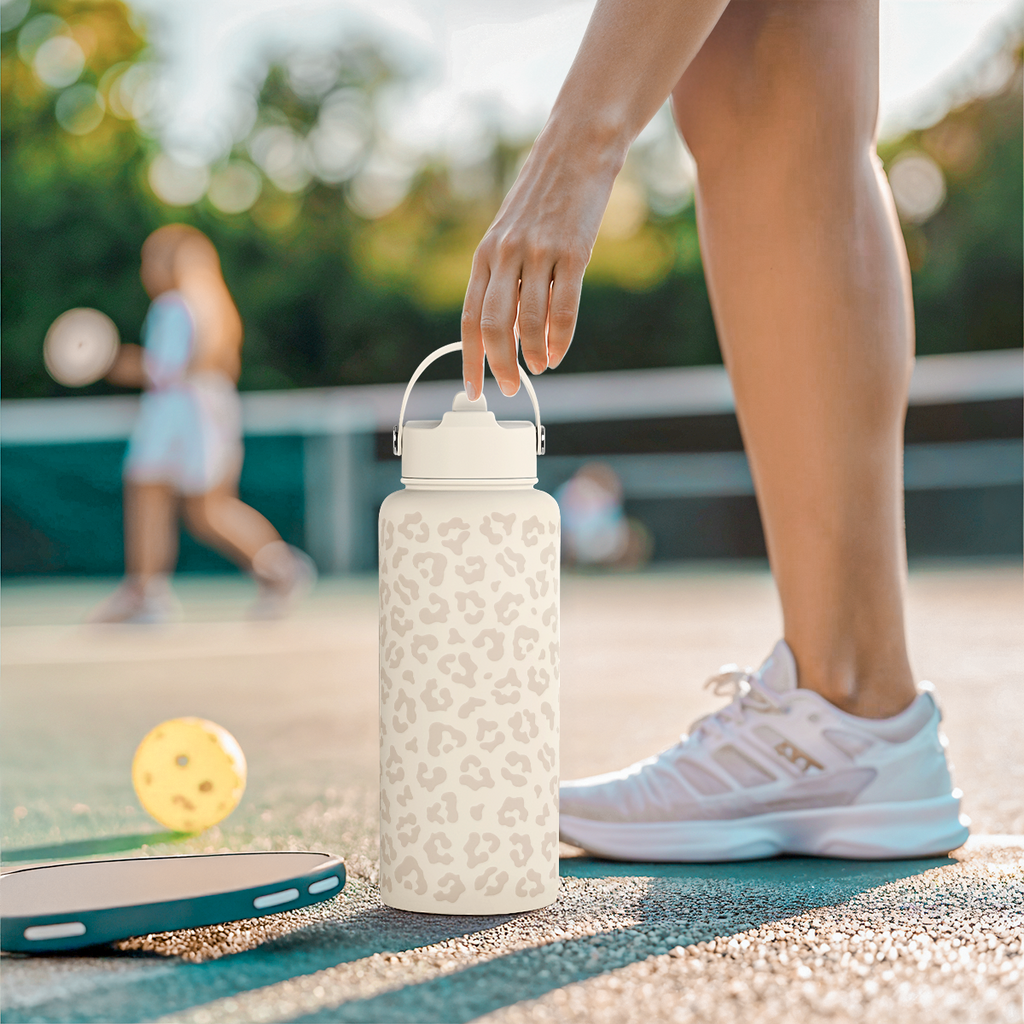 White Leopard SipChic | Straw Lid Water Bottle 32oz