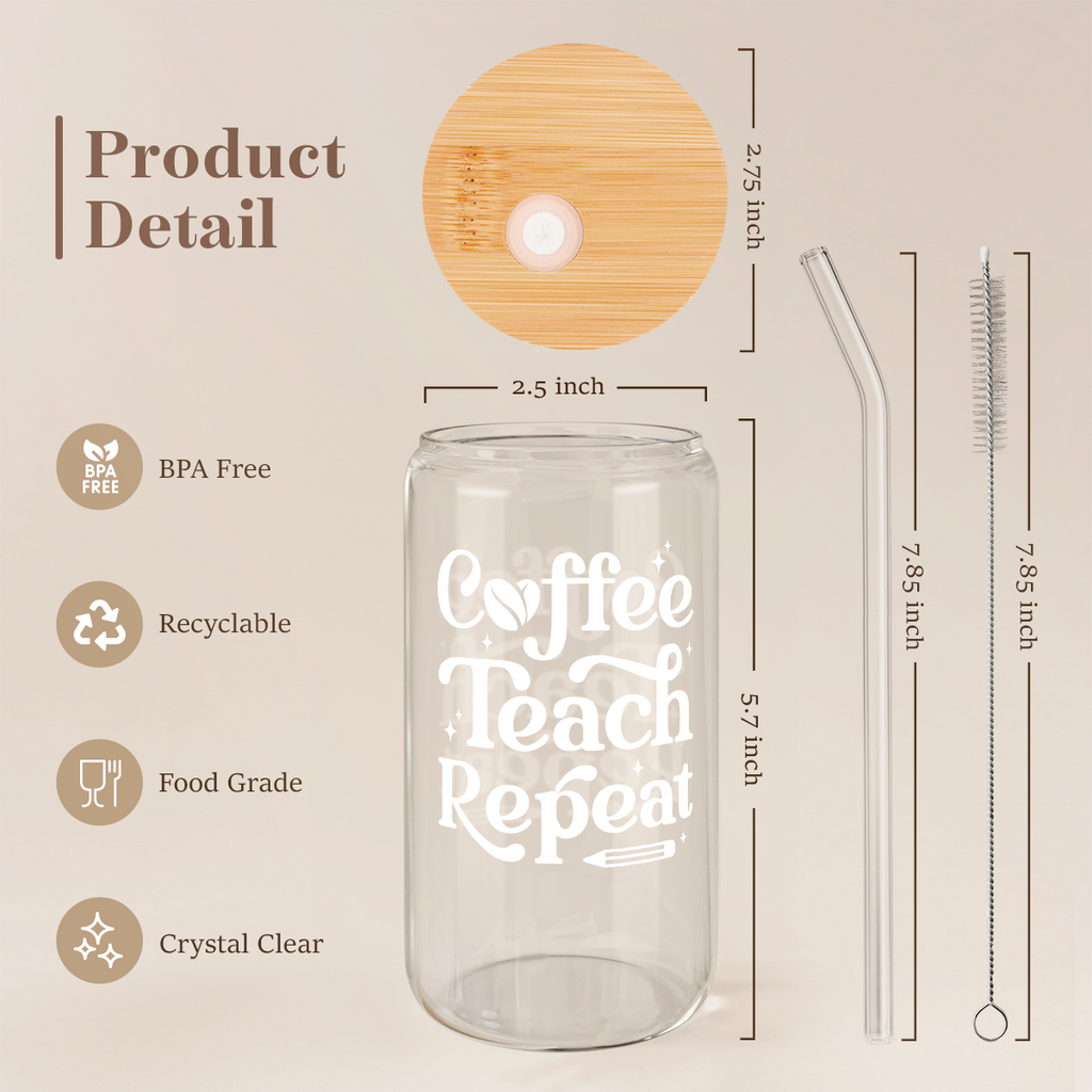 Teacher GlassGlow | Glass Tumbler with Bamboo Lid 16oz