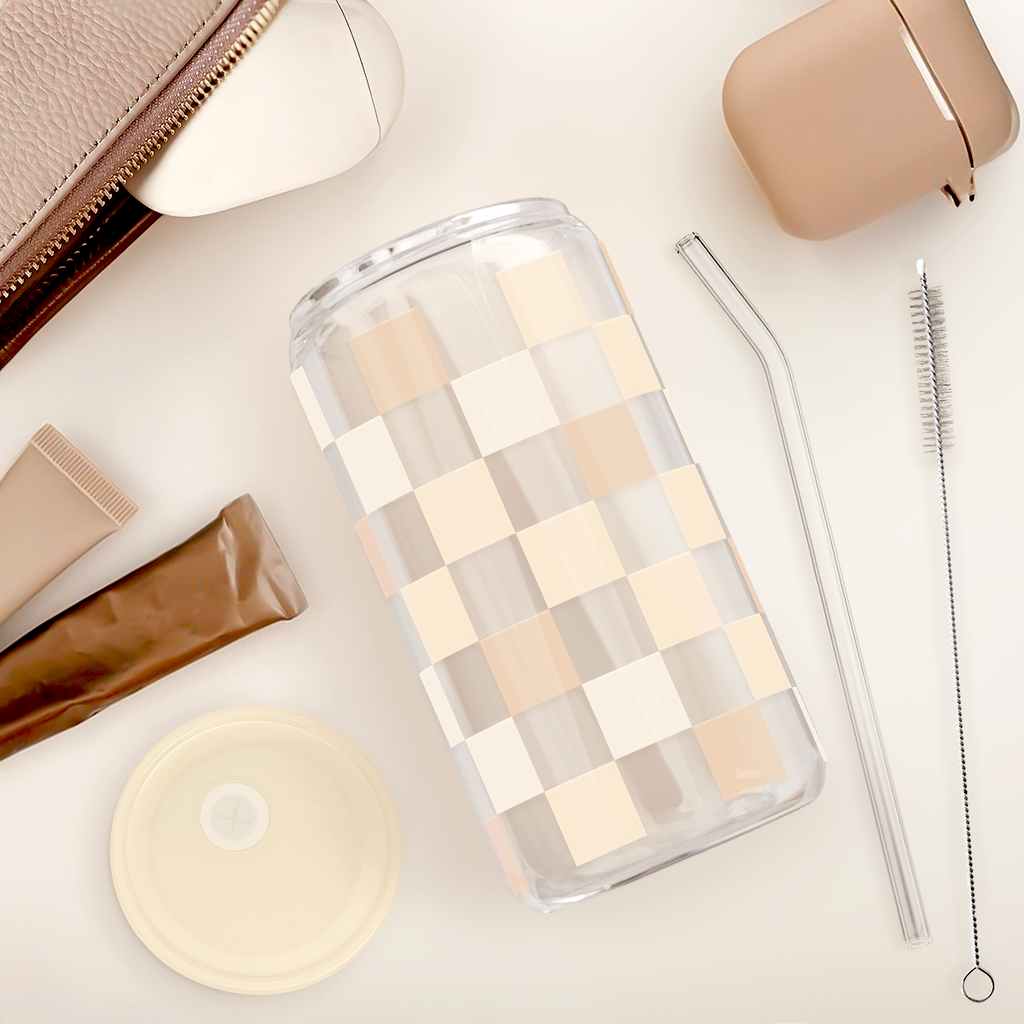Checker GlassGlow | Glass Tumbler with Acrylic Lid 16oz