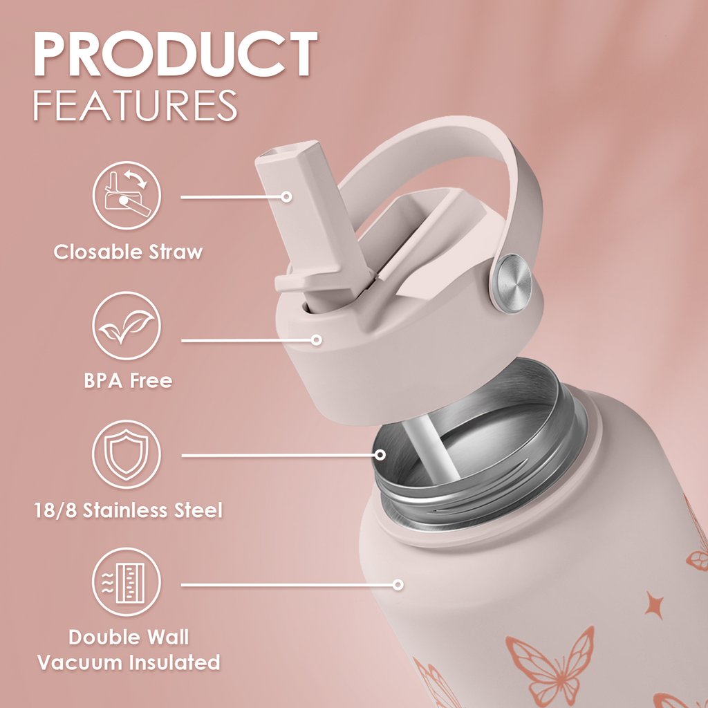 Pink Butterfly SipChic | Straw Lid Water Bottle 32oz