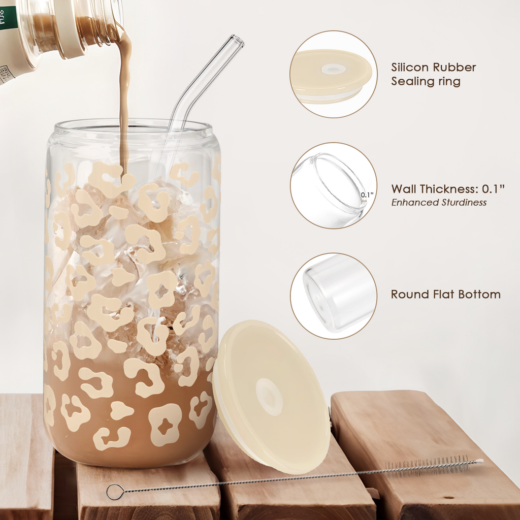 Leopard GlassGlow | Glass Tumbler with Acrylic Lid 16oz