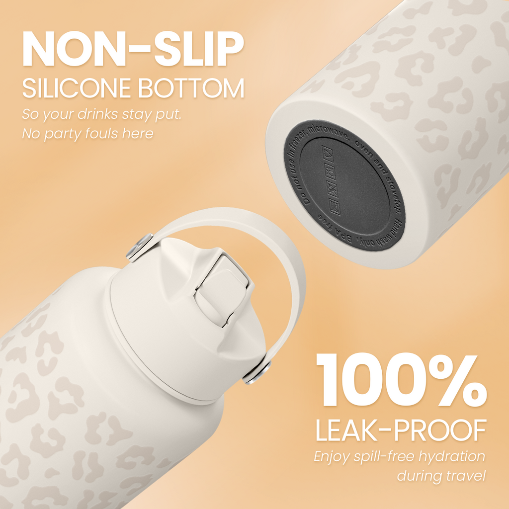 White Leopard SipChic | Straw Lid Water Bottle 32oz