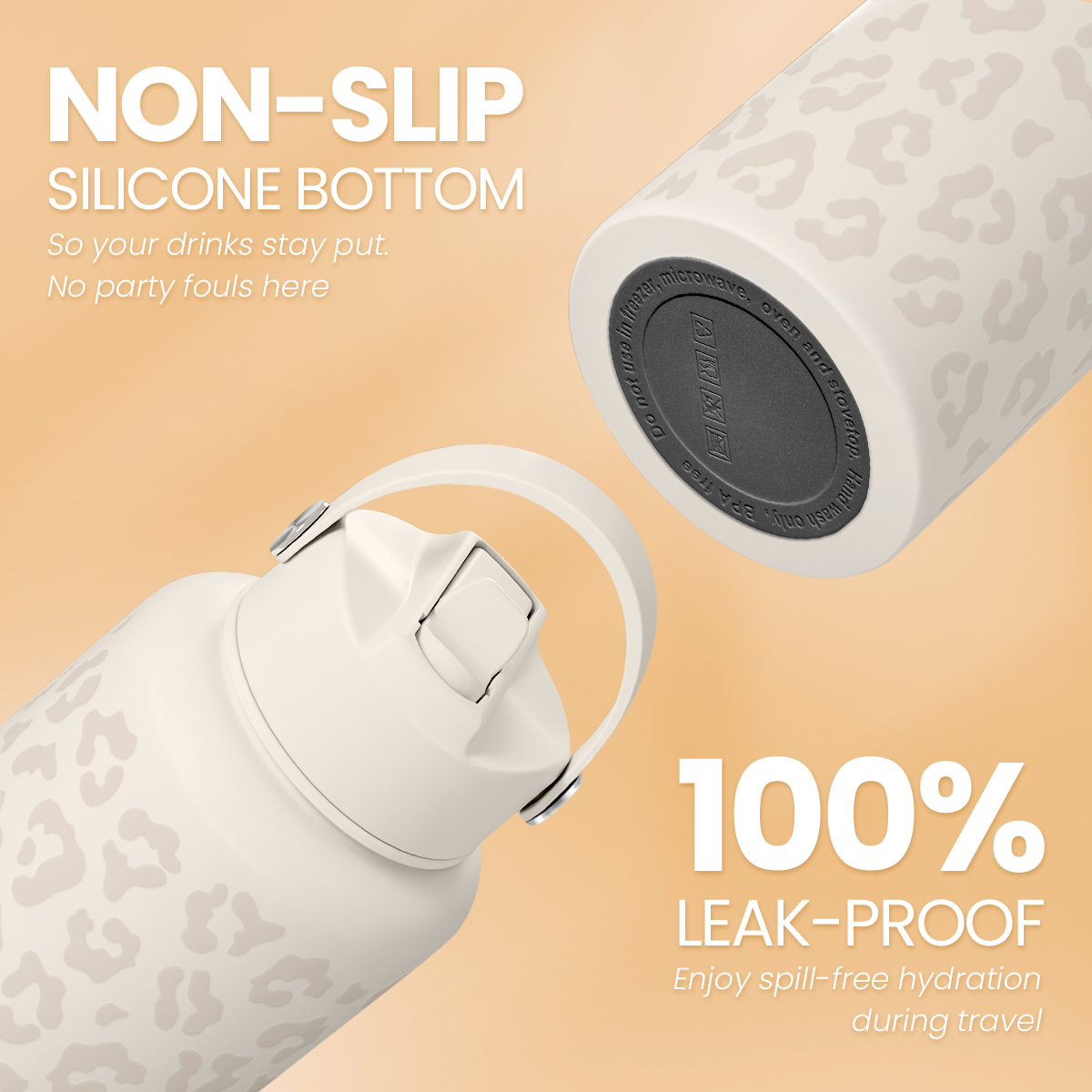 White Leopard SipChic | Straw Lid Water Bottle 32oz