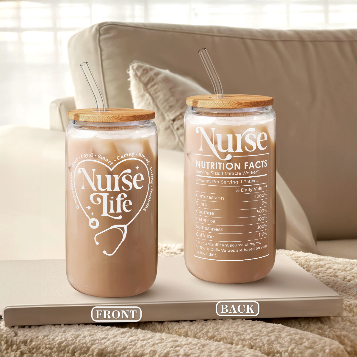 Nurse GlassGlow | Glass Tumbler with Bamboo Lid 16oz