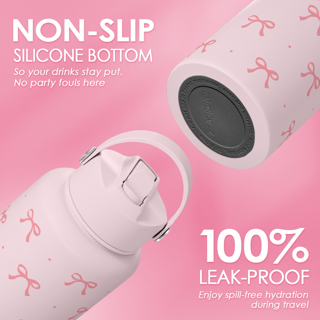Pink Bow SipChic | Straw Lid Water Bottle 32oz