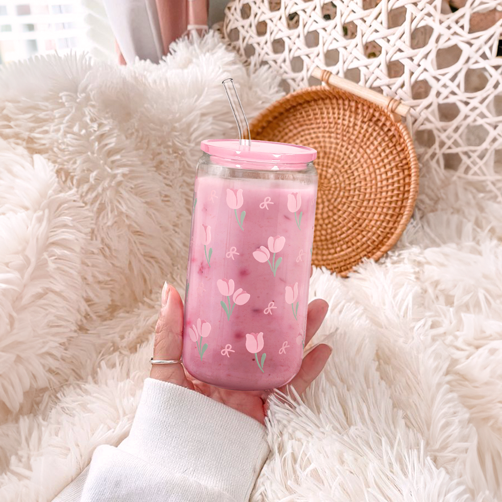 Tulip GlassGlow | Glass Tumbler with Acrylic Lid 16oz