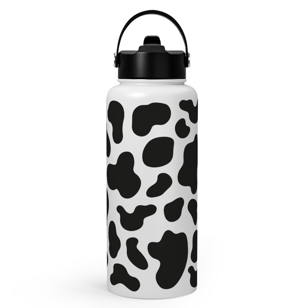 Black Cow Print SipChic | Straw Lid Water Bottle 32oz