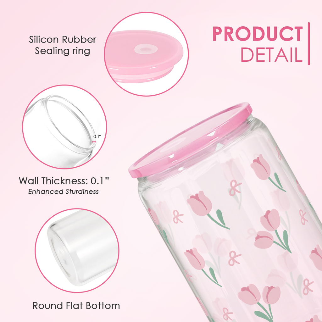 Tulip GlassGlow | Glass Tumbler with Acrylic Lid 16oz