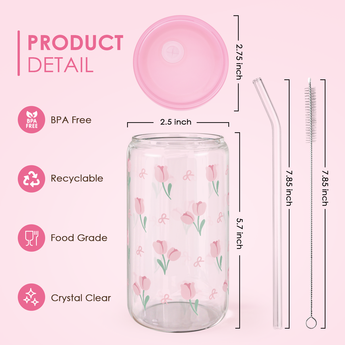 Tulip GlassGlow | Glass Tumbler with Acrylic Lid 16oz