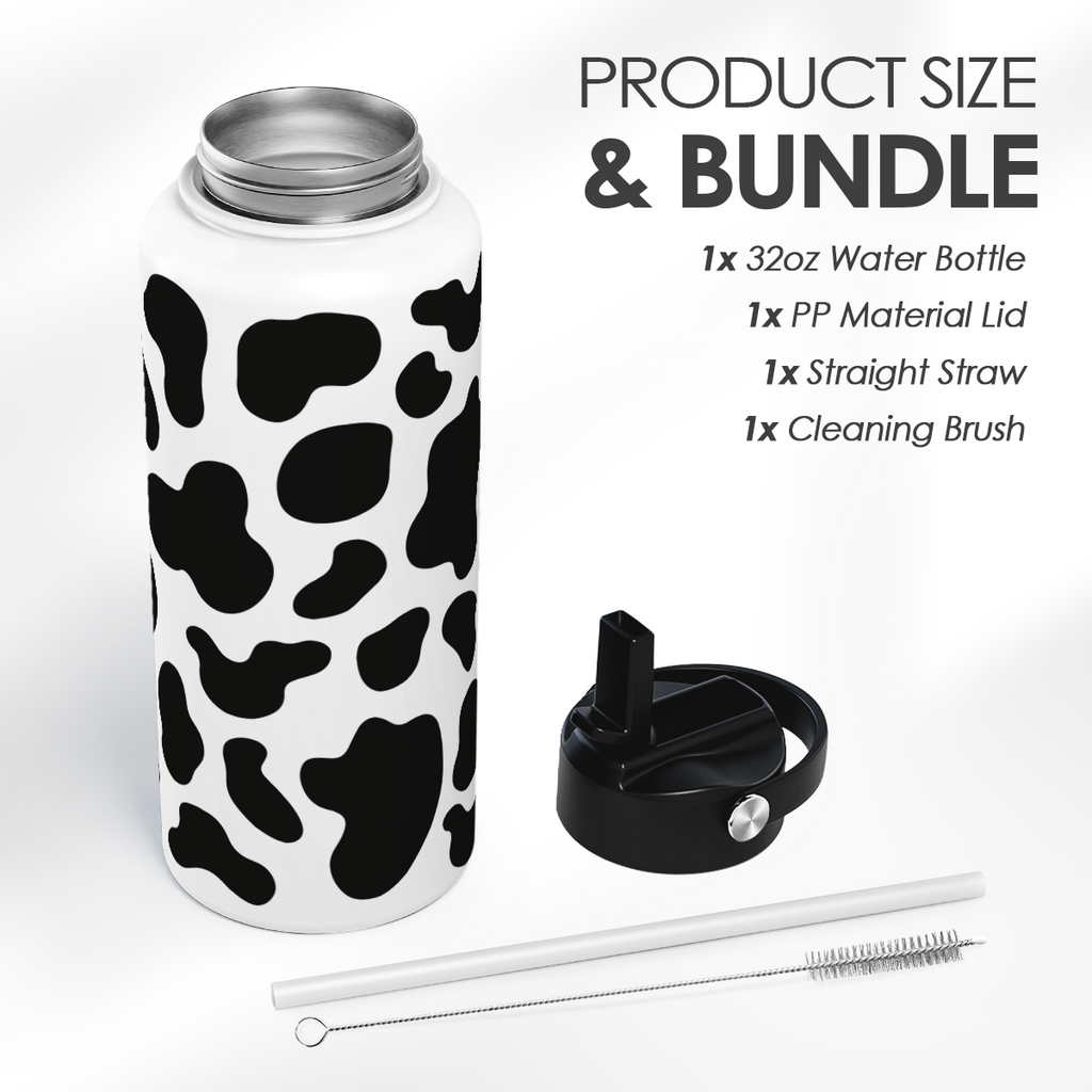 Black Cow Print SipChic | Straw Lid Water Bottle 32oz