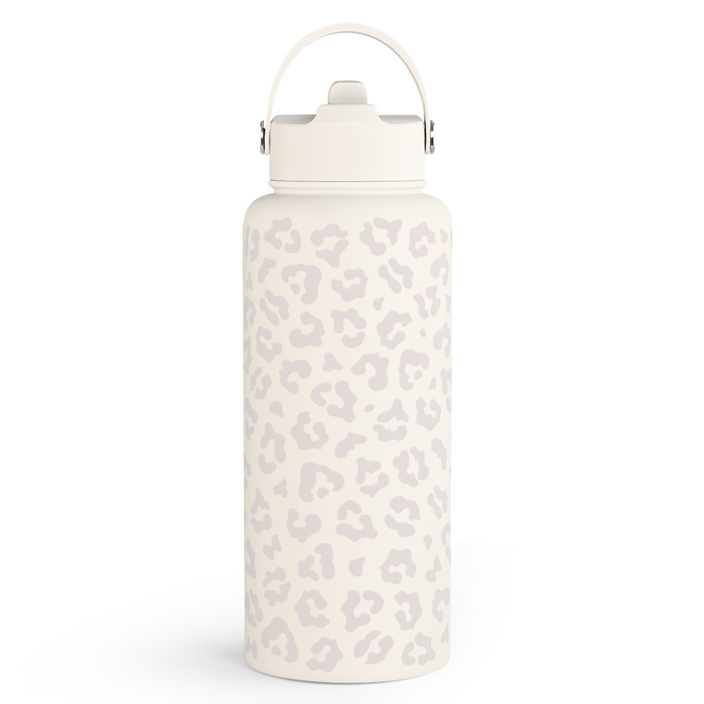 White Leopard SipChic | Straw Lid Water Bottle 32oz