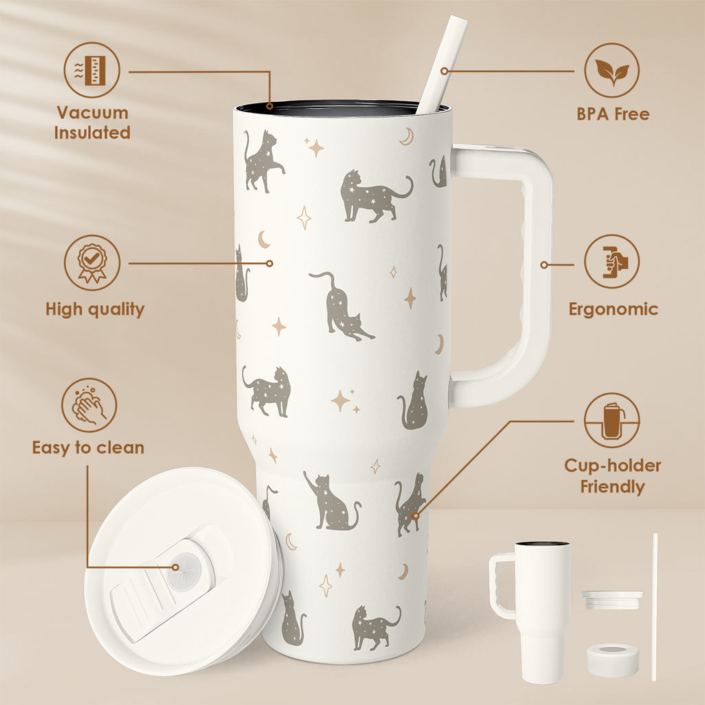 White Cat Slidemate | Slider Tumbler with Handle 40oz