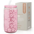 Leopard GlassGlow | Glass Tumbler with Acrylic Lid 16oz