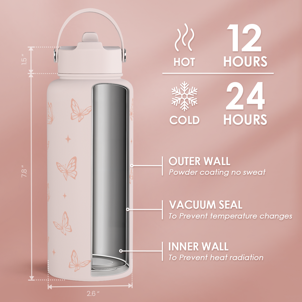 Pink Butterfly SipChic | Straw Lid Water Bottle 32oz