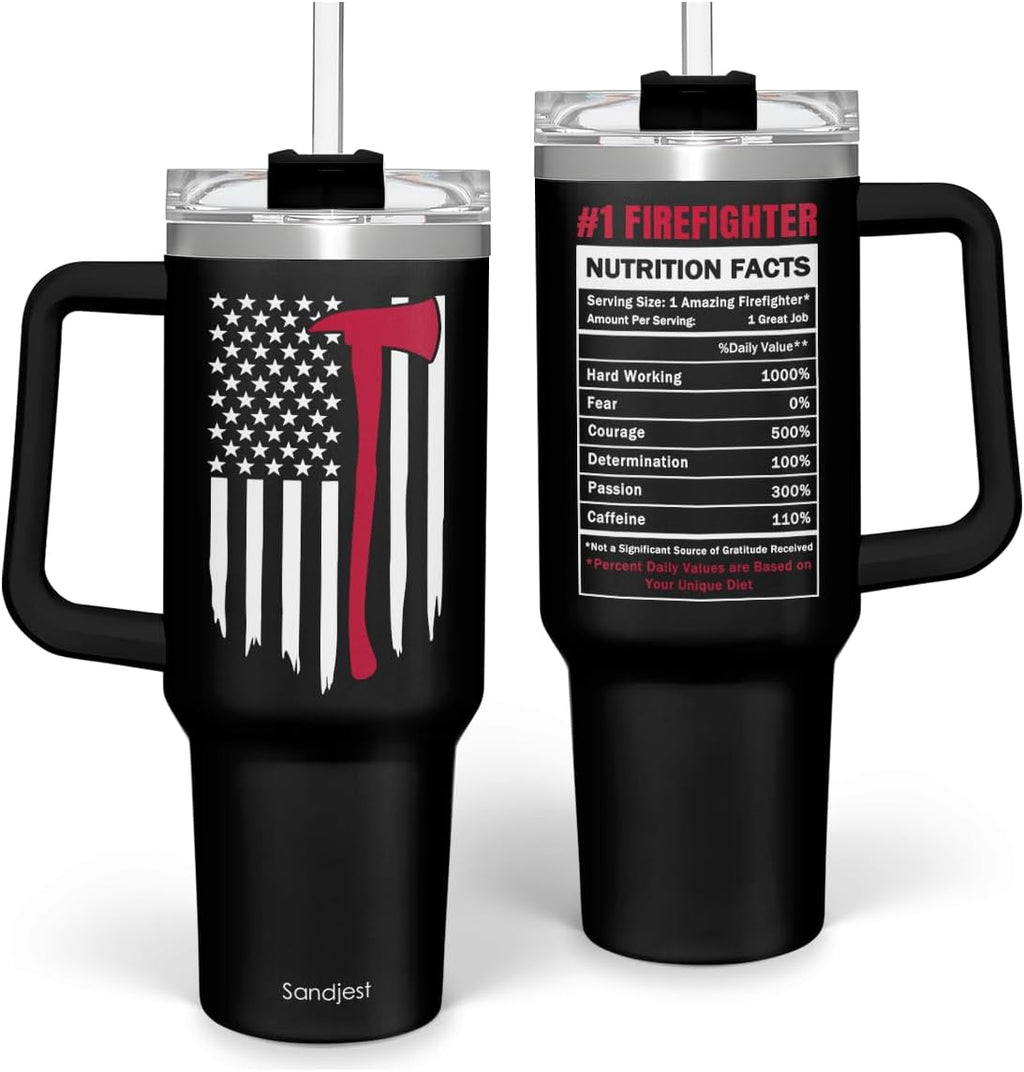 Black Firefighter Quencher Tumbler with Handle 40oz