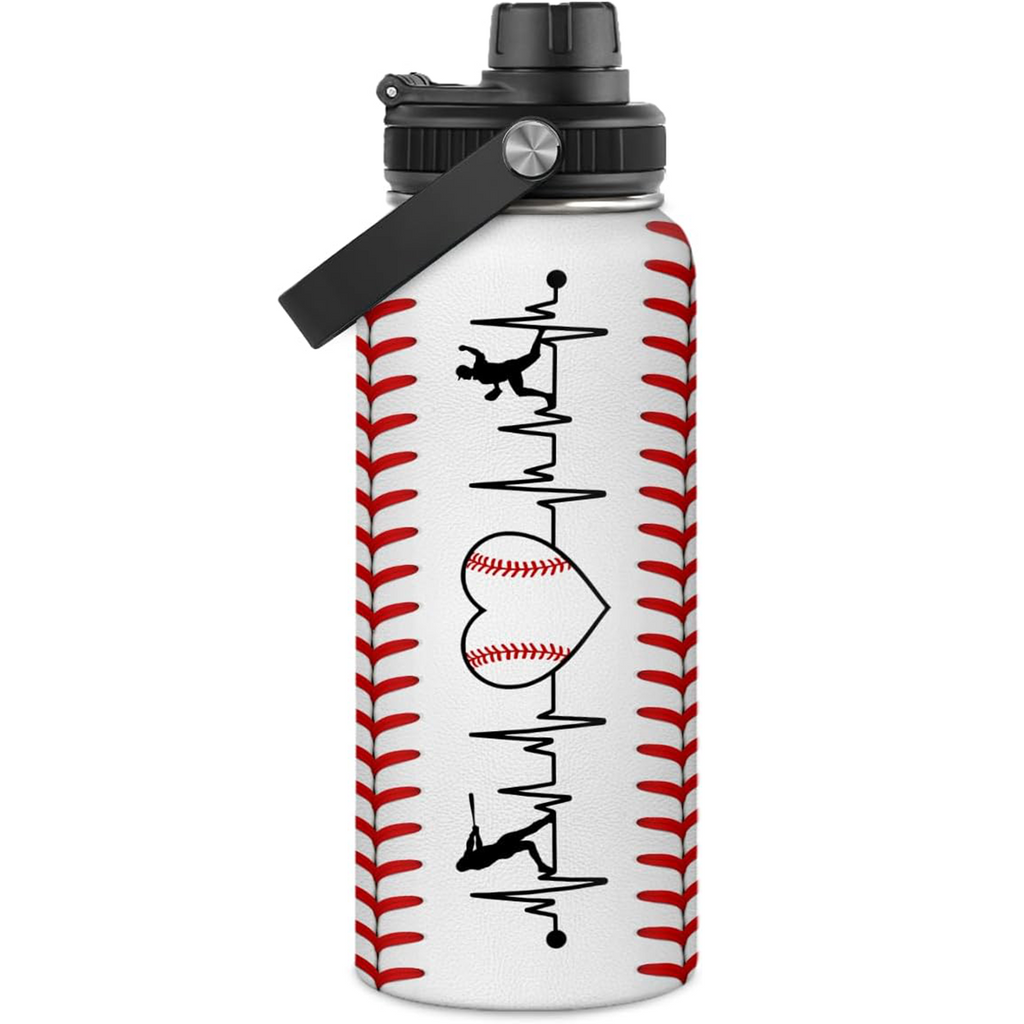 White Baseball Chug Lid Water Bottle 32oz