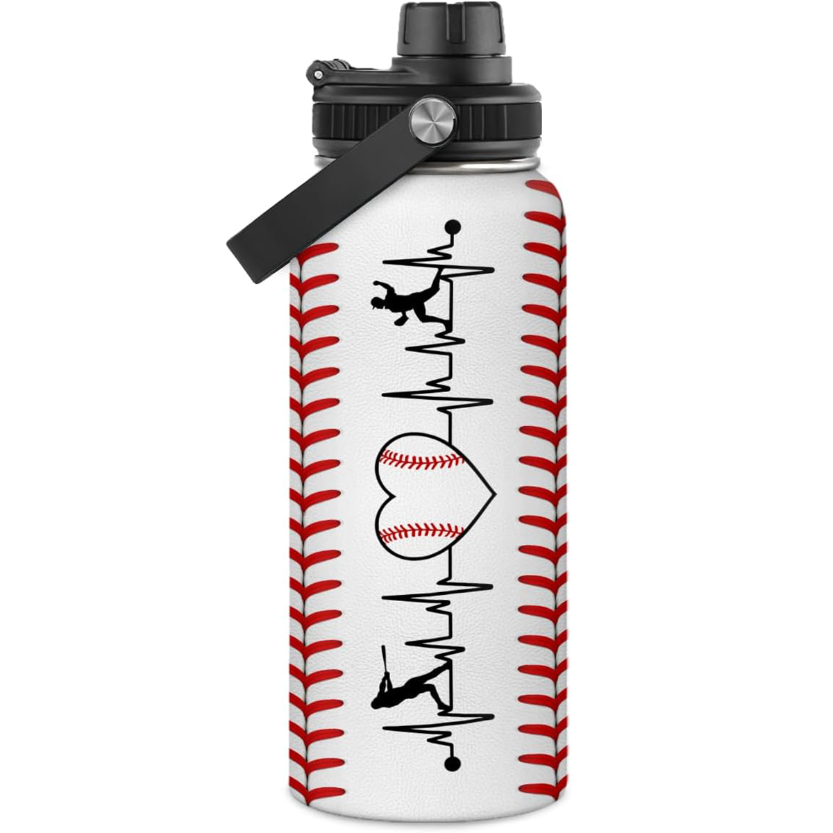 White Baseball Chug Lid Water Bottle 32oz
