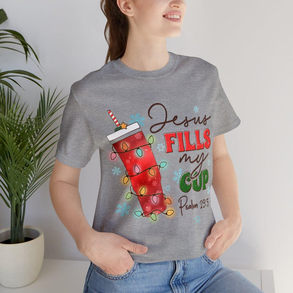 Sandjest Christmas Crewneck Tshirt Jesus Fills My Cup Gift for Bible Lover Christians