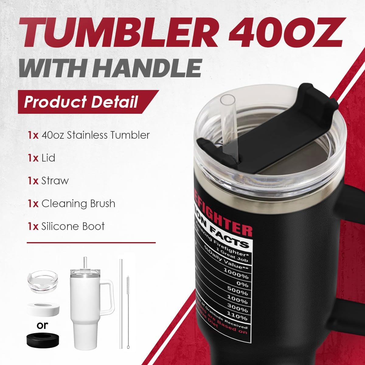 Black Firefighter Quencher Tumbler with Handle 40oz