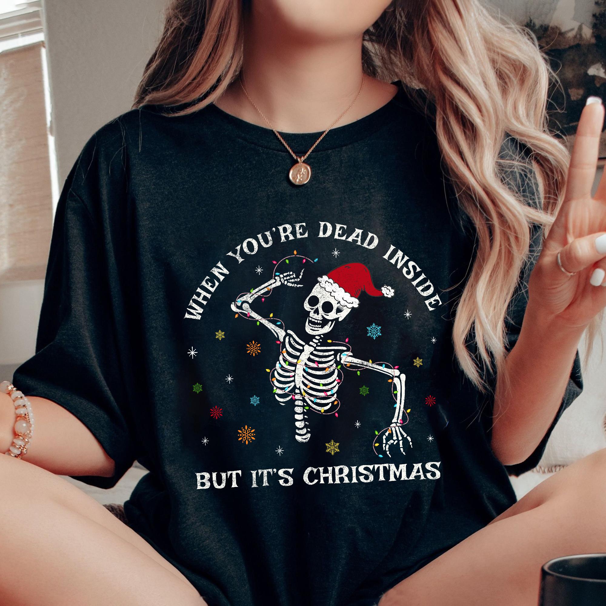 Sandjest Christmas Tshirt Dancing Skeleton Gift for Women Girl Friend