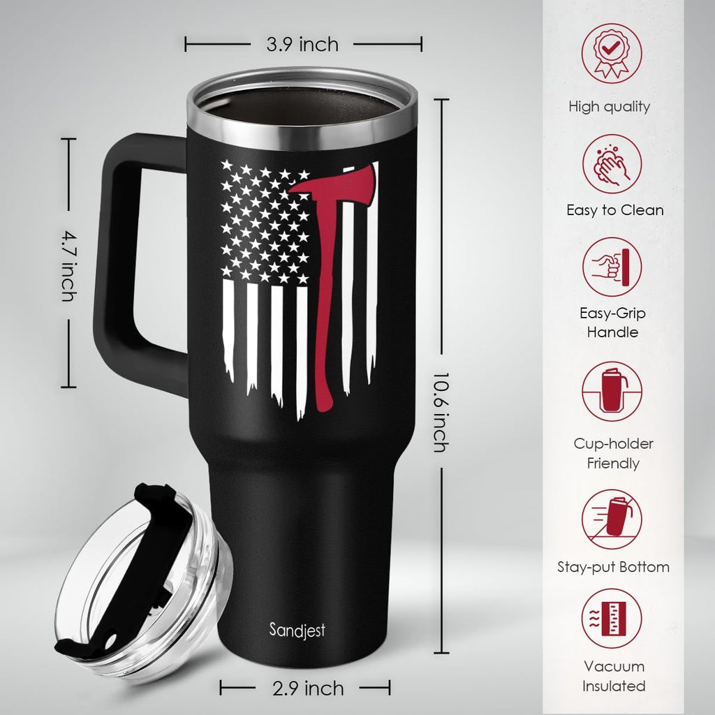 Black Firefighter Quencher Tumbler with Handle 40oz