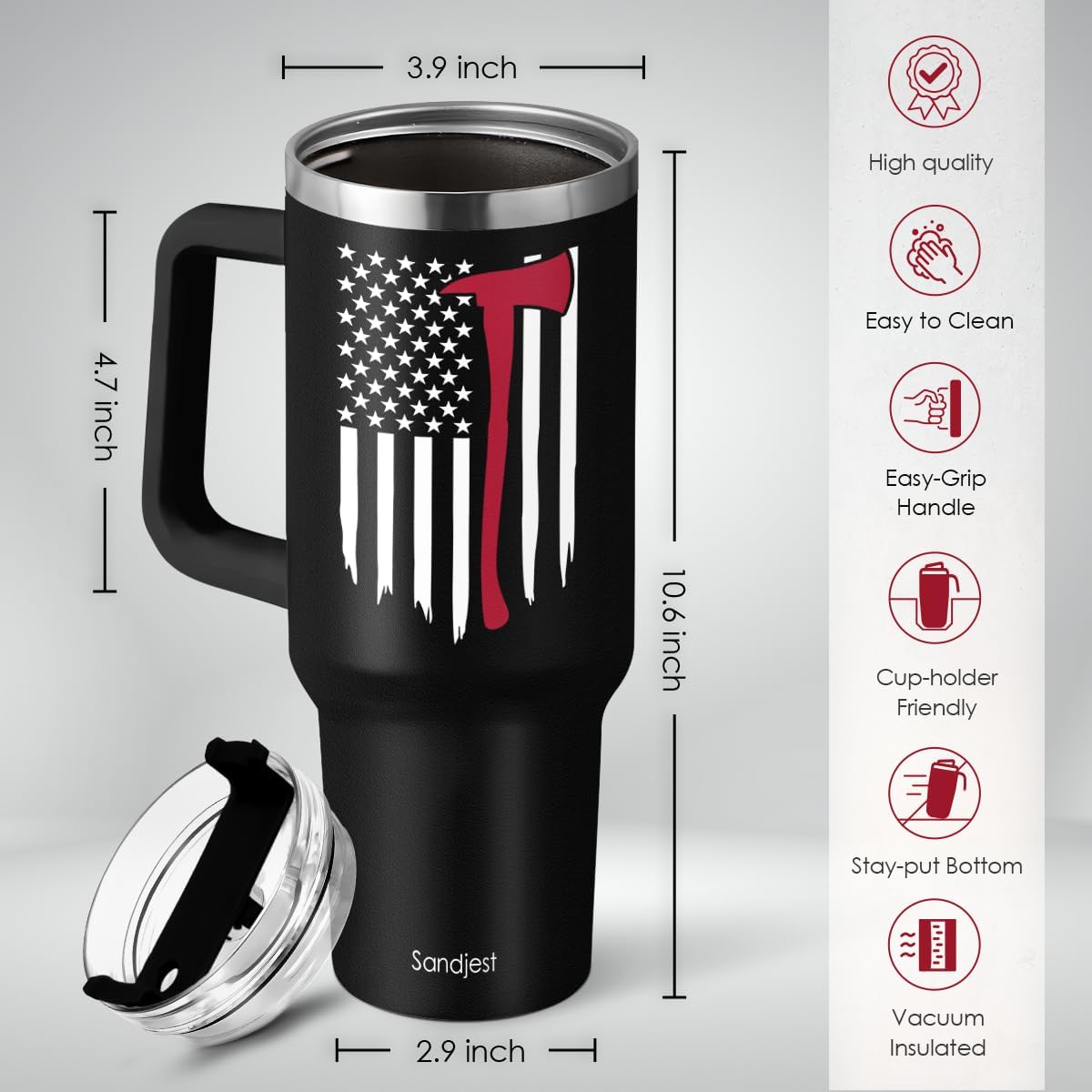 Black Firefighter Quencher Tumbler with Handle 40oz