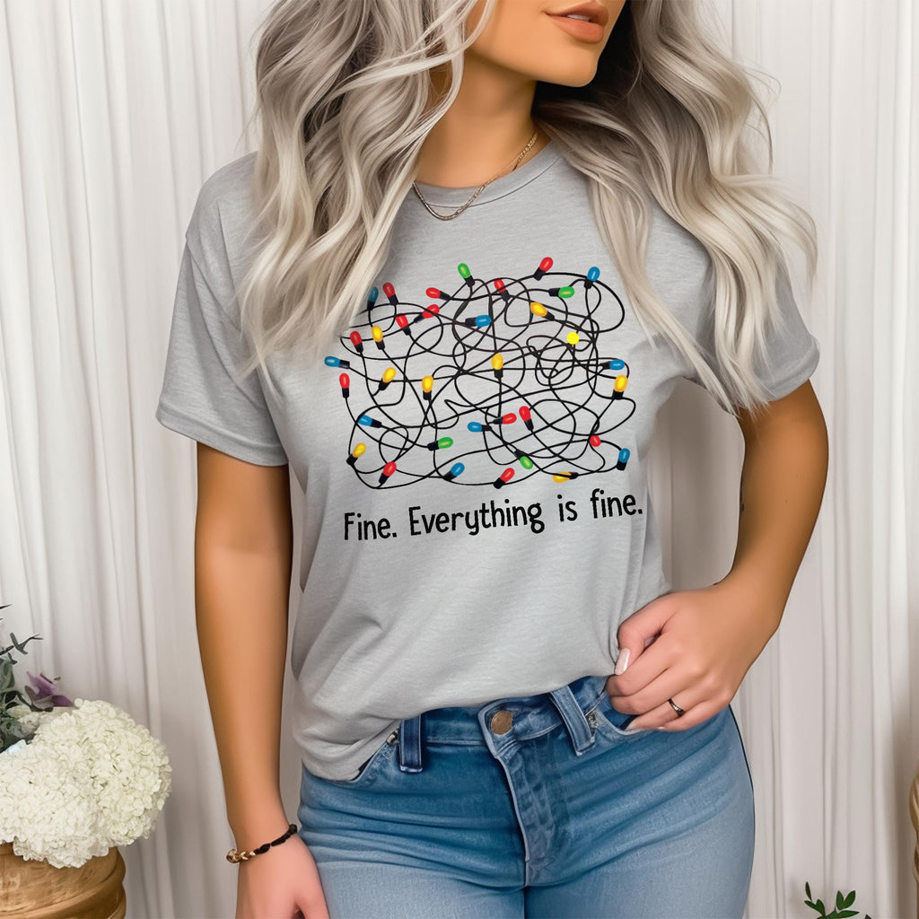 Sandjest Funny Christmas T-Shirt I'm Fine Everything Is Fine Gift for Friend Girl Women Men Boy