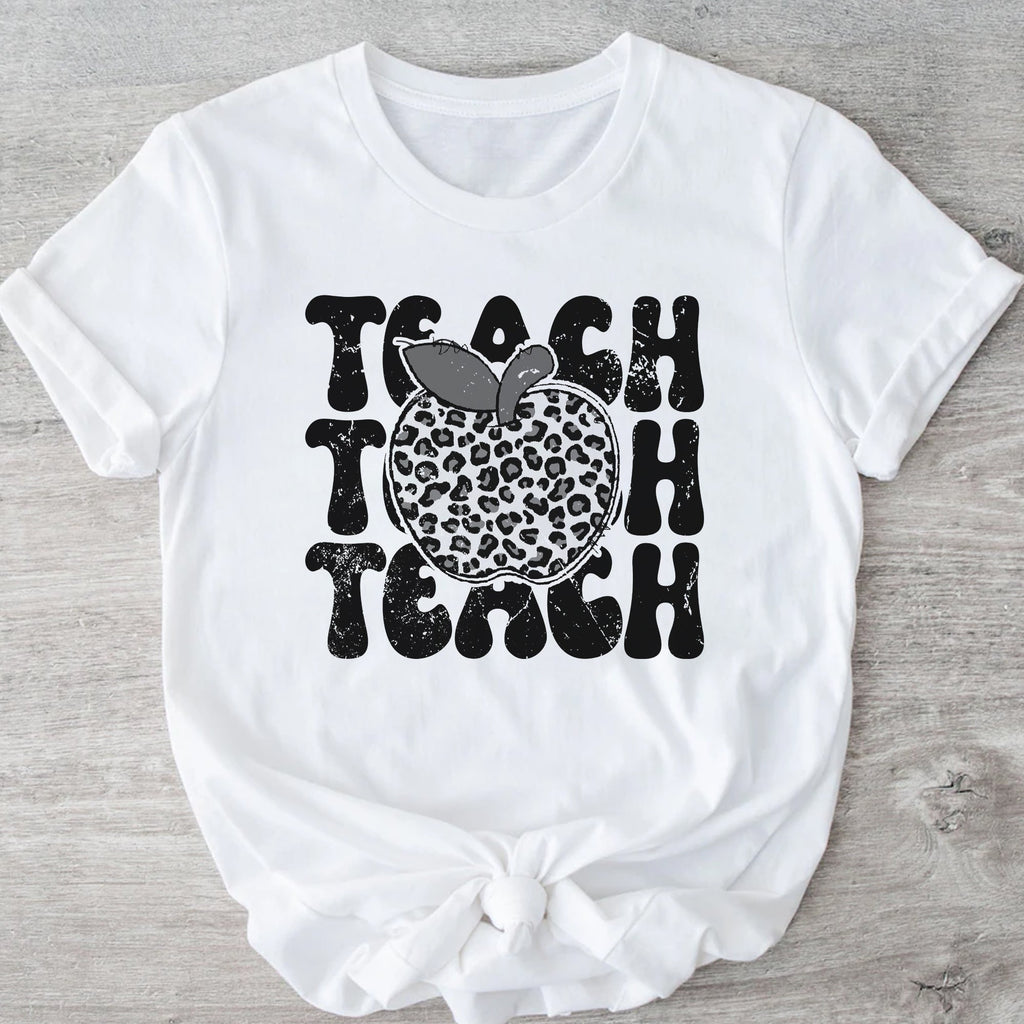 Sandjest Teacher T-Shirt Leopard Pattern Gift for Women Girl Friends