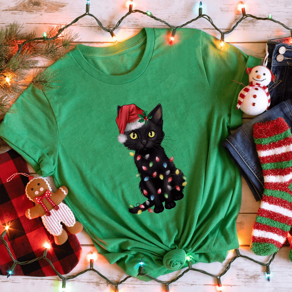 Sandjest Cute Christmas Cat T-shirt Gift for Cat Lovers Pet Lover Women Girl Friend