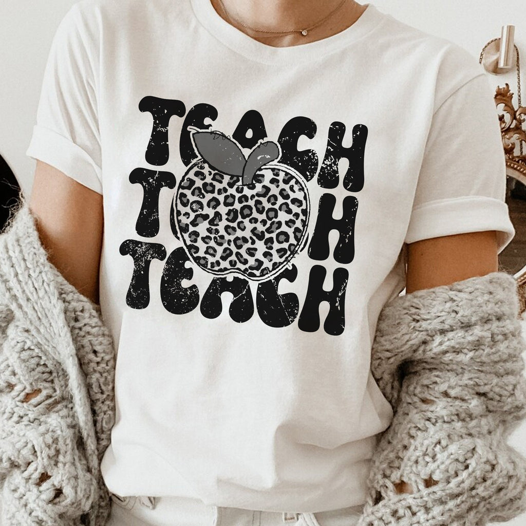 Sandjest Teacher T-Shirt Leopard Pattern Gift for Women Girl Friends