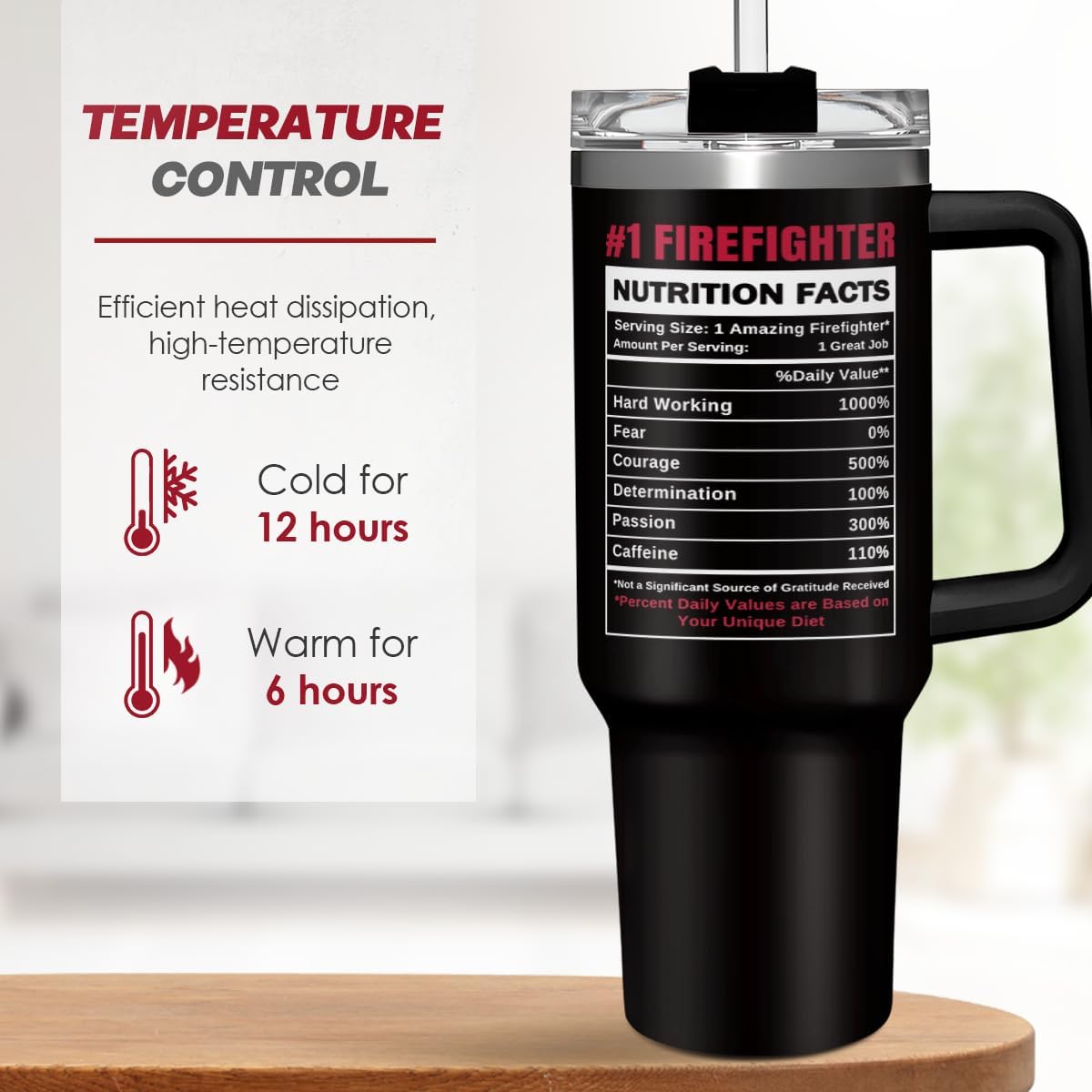 Black Firefighter Quencher Tumbler with Handle 40oz