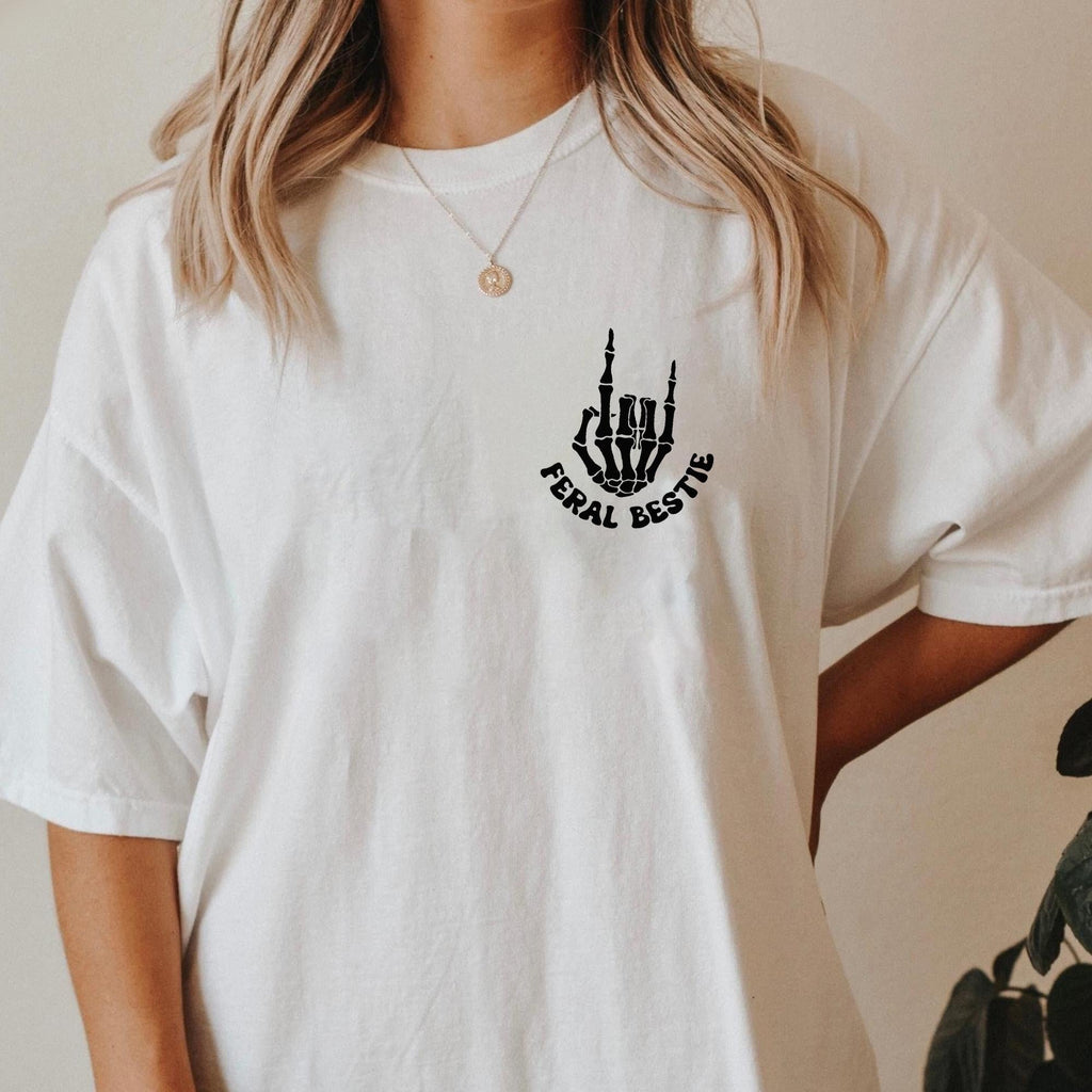 Sandjest Bestfriend T-Shirt Somebody’s Feral Bestie Gift for Women Friends Besties